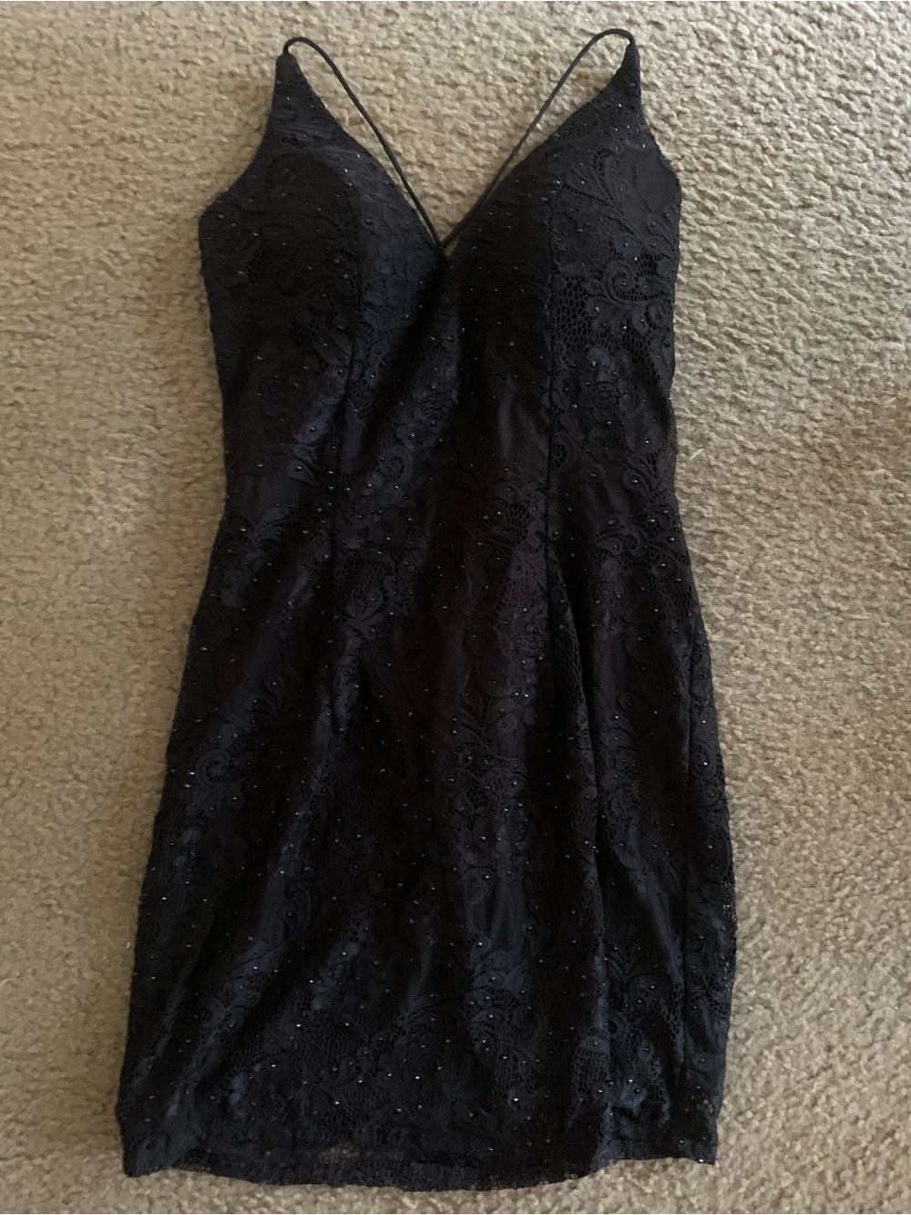 NWT Sophia Thomas 10 Black Floral Lace Rhinestone Embellished Mini Dress HOCO